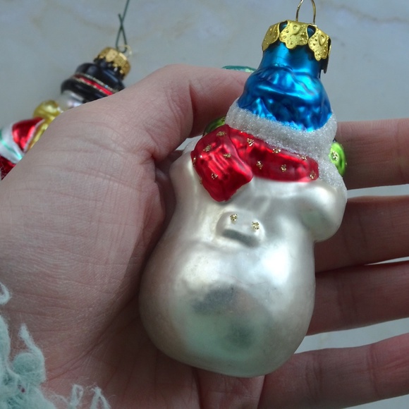 Set of 2 Classic Christmas Snowman Glass Glitter Retro Xmas Holiday Ornaments - Picture 5 of 11